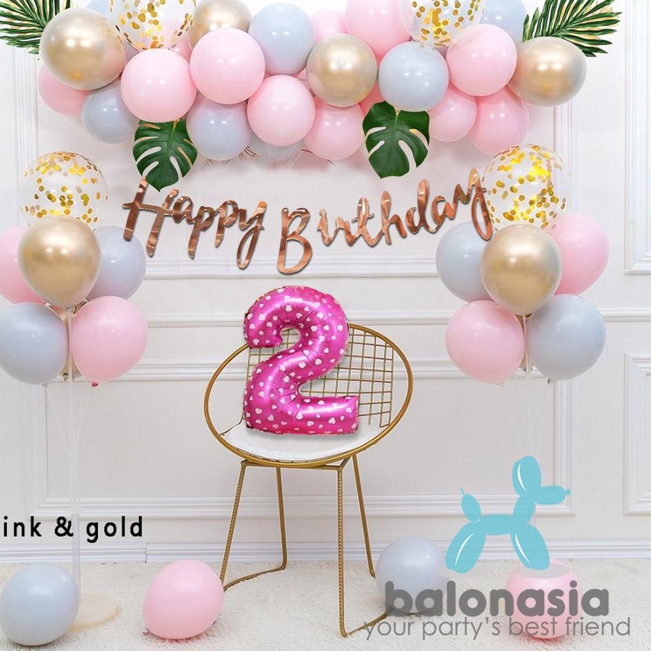 Balon Dan Banner Dekorasi Ulang Tahun Anak Pink