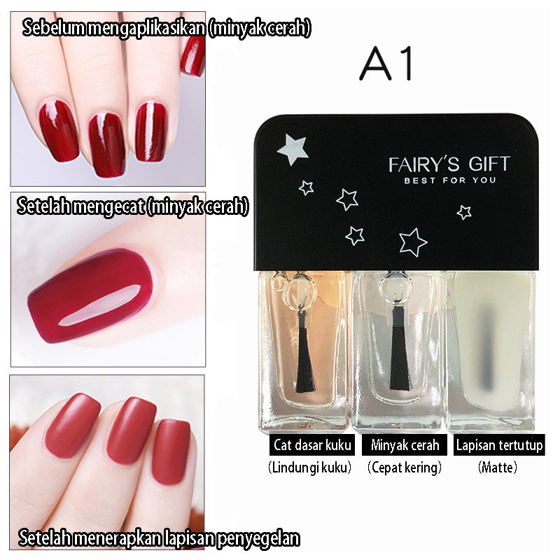 【Cepat kering, hambar】3IN1 KUTEK KUTEK HALAL kutek muslimah 3 tone kutek korea  Gel Nail polish 18 warna——CANTIKLIB