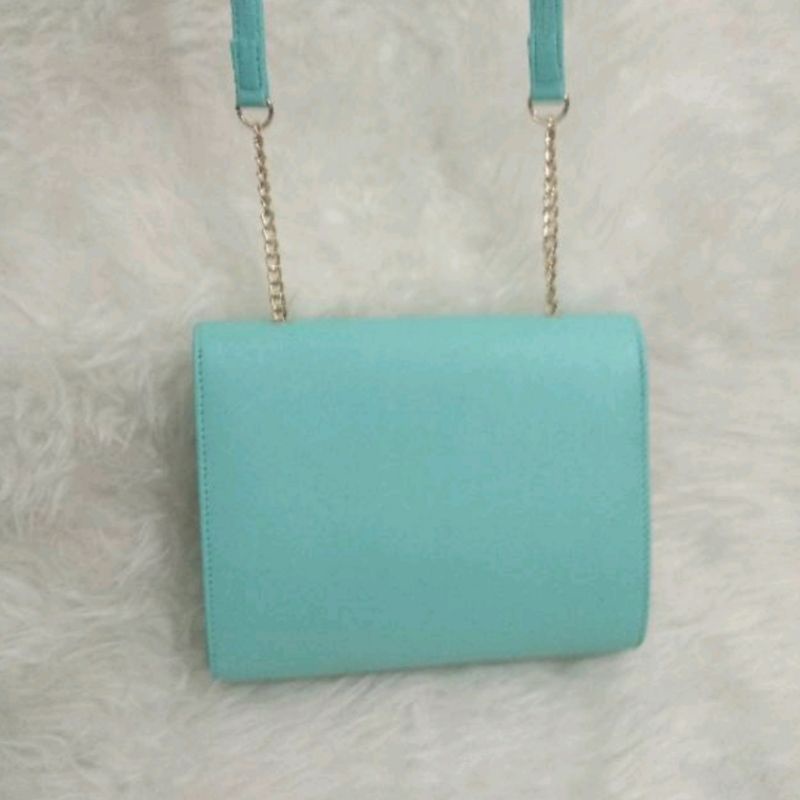 SALE !!! Tas Selempang Warna Tosca Bahan Tebal Kaku Real Picture