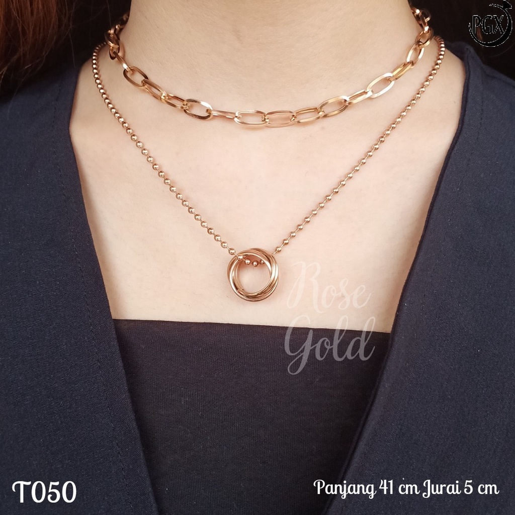 PGX Kalung Titanium Wanita Anti Karat Aksesoris Fashion Perhiasan Premium - T050