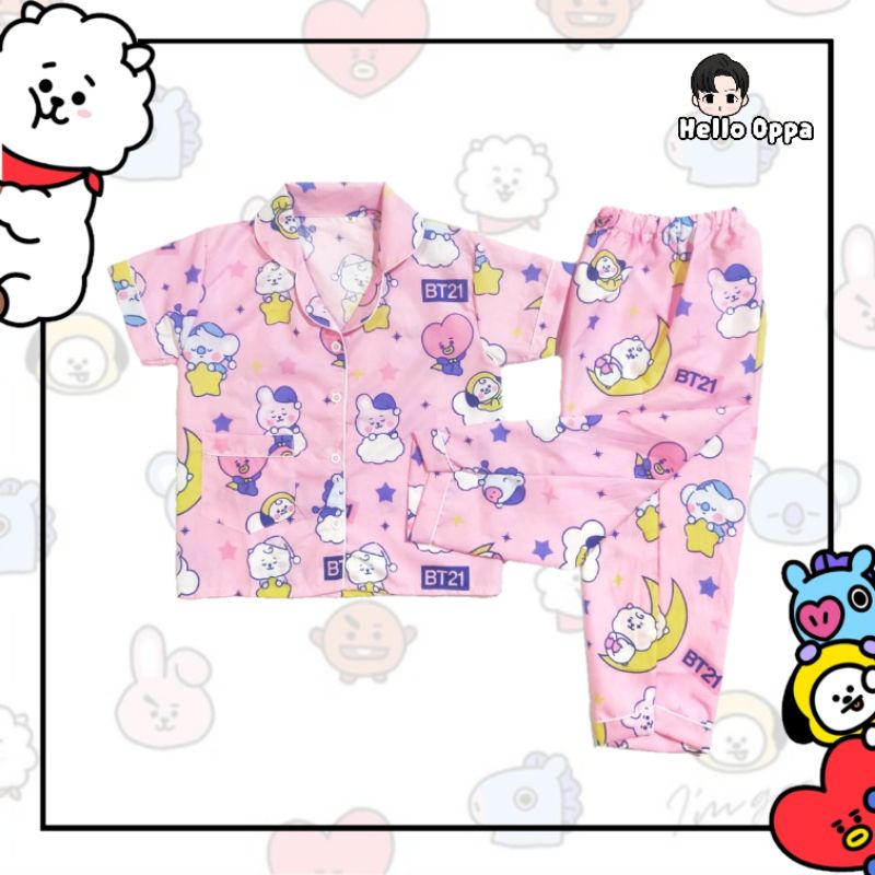Piyama Anak BTS Karakter Tata Chimmy Koya Rj Mang Shooky Cooky Dreaming Pink