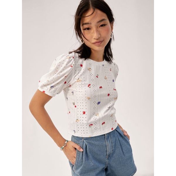 Pomelo Fruit Printed Puffed Sleeve Top - Off-White