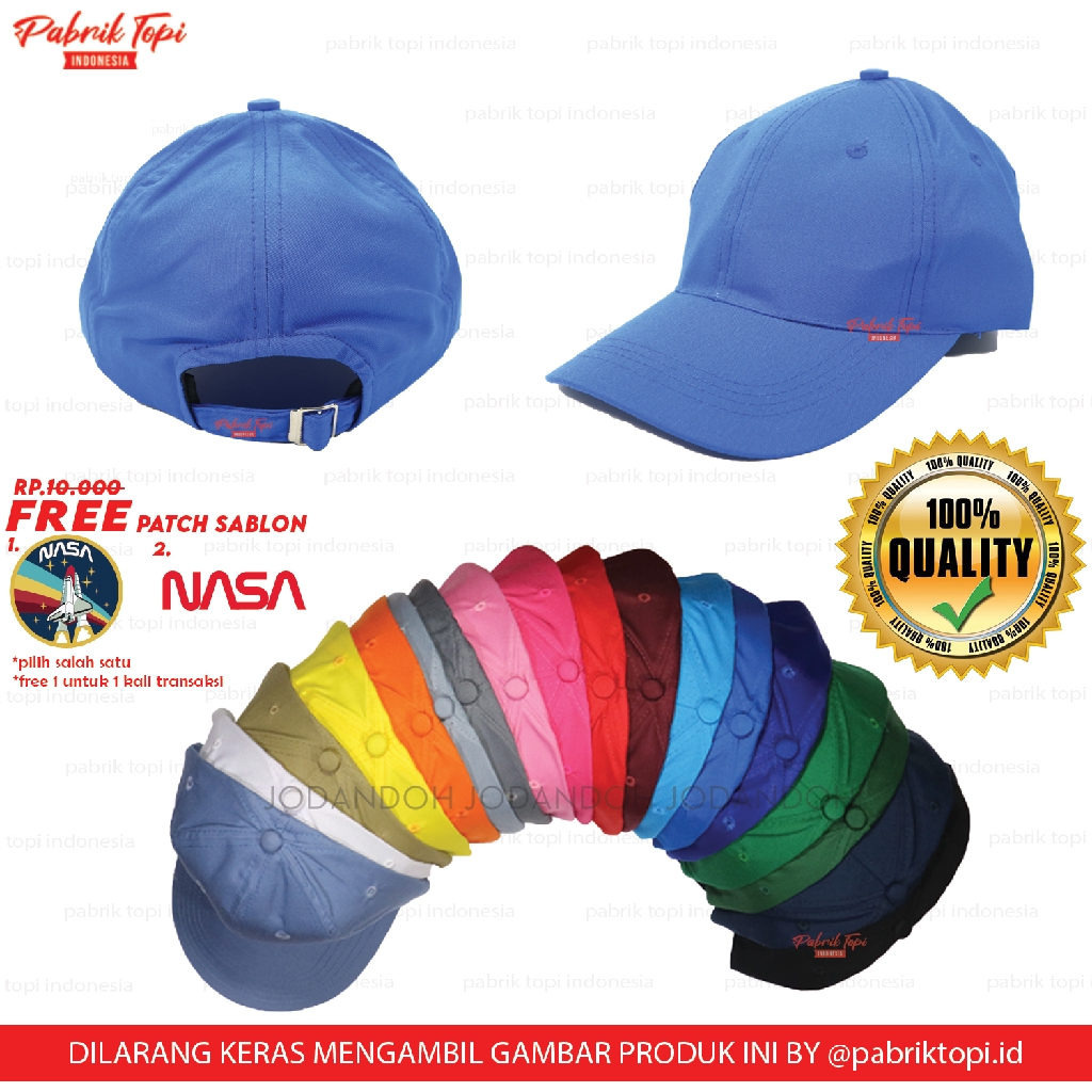 Topi polos baseball bahan drill pengait ring premium pria