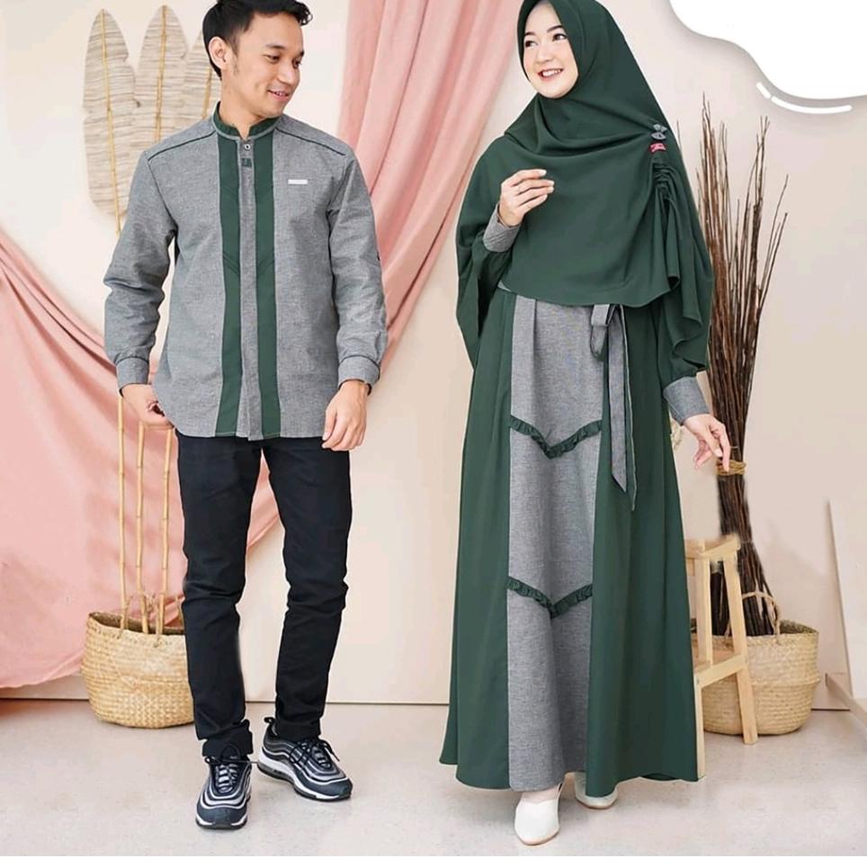 Paling Laris gamis couple asoka set hijab - couple saira - gamis couple pasangan - gamis couple - ka