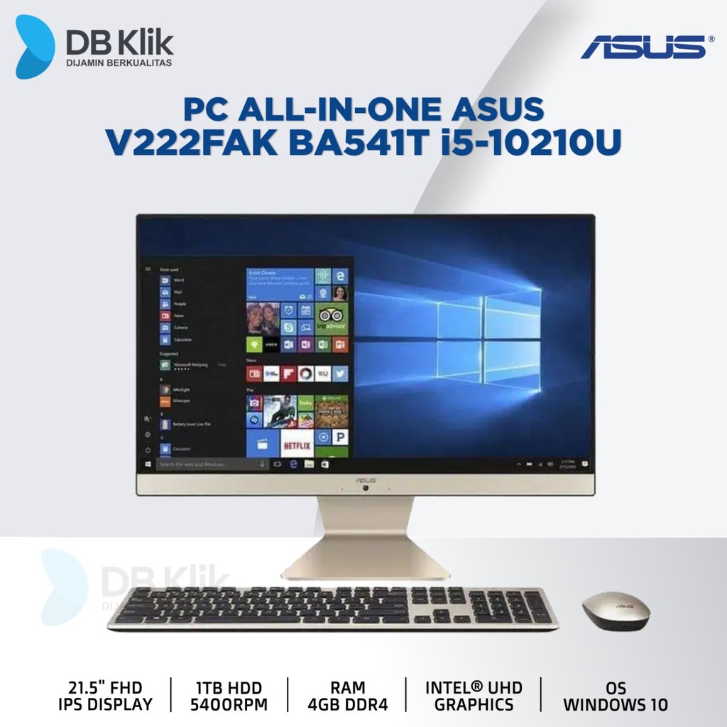 PC AIO ASUS V222FAK BA541T i5-10210U 4GB 1TB No DVD Windows 10 21.5"