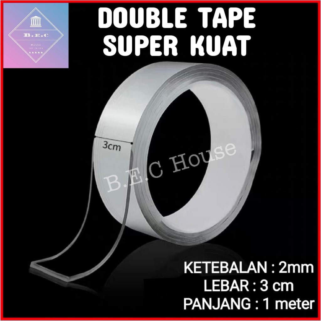 

[2mmX1meter] Double Tape Nano Tape Isolasi Selotip 2 Sisi Kuat Dicuci Tanpa Bekas Multifungsi
