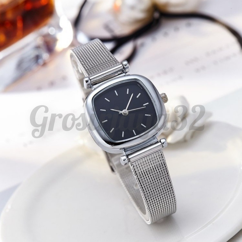 Jam Tangan Wanita Kecil NICKY  Elegan Dial Kotak Dengan Strap Karet Pasir Fashion Casual Wanita