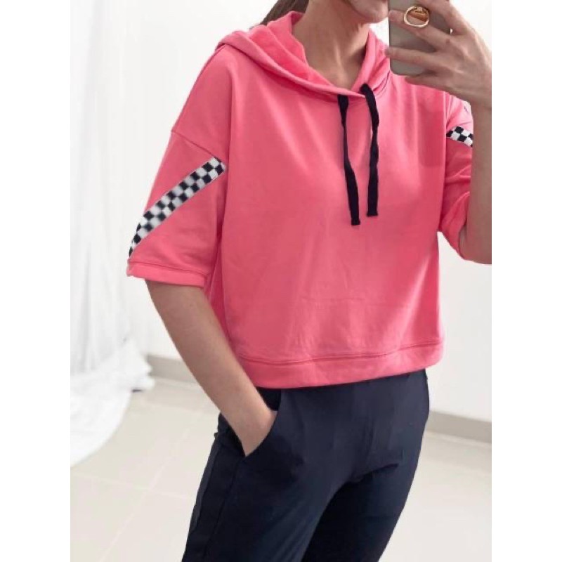 Flirtitude pink&amp;black cropped hoodie