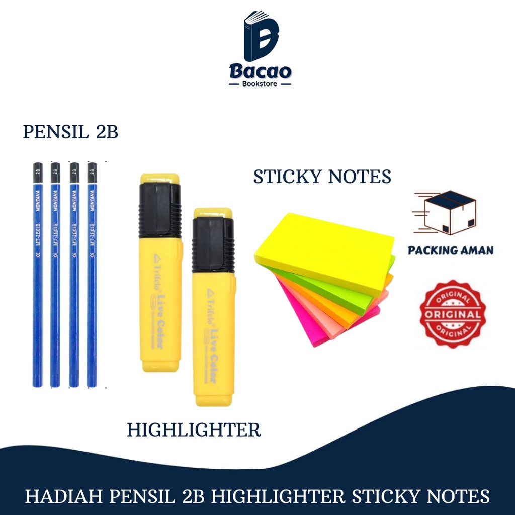 

Hadiah Pensil 2B Highlighter Sticky Notes BACAO - PILIH SALAH SATU