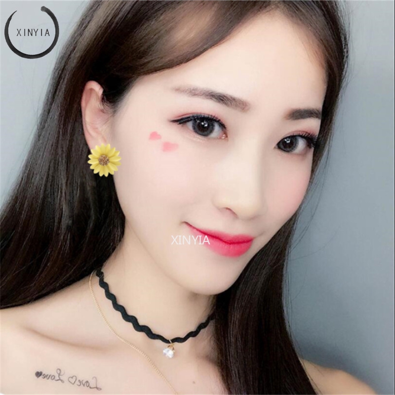 Anting Tusuk Model Bunga Matahari Gaya Korea Untuk Wanita