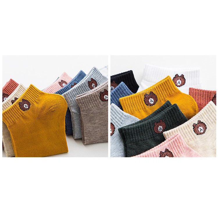 INDOMINI Kaos Kaki Ankle Beruang Kaos Kaki Pendek Semata Kaki Motif Brown Line Unisex R109-8