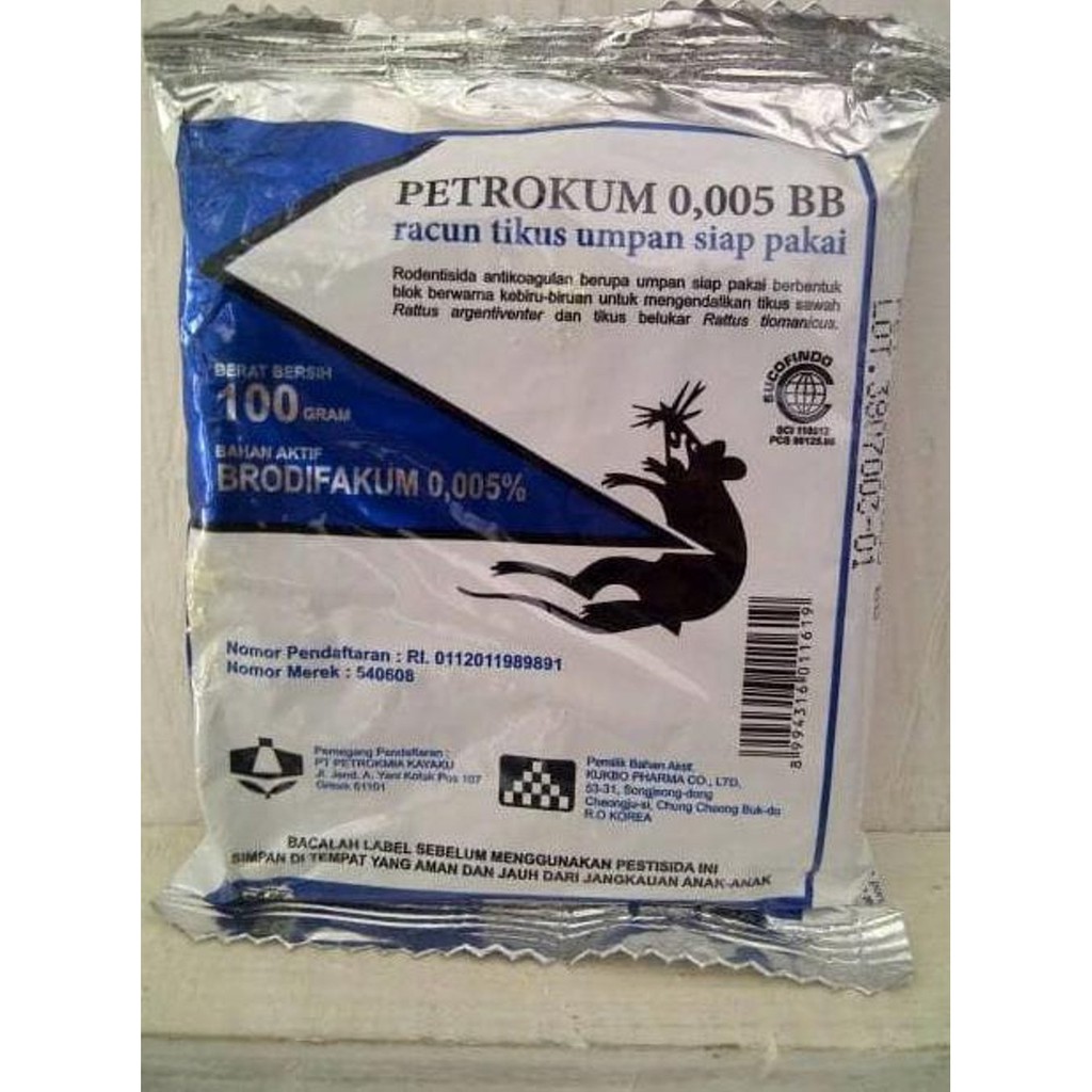 Racun Umpan Penjebak Tikus Mati Kering Rodentisida Petrokum 0,005 BB Brodifakum