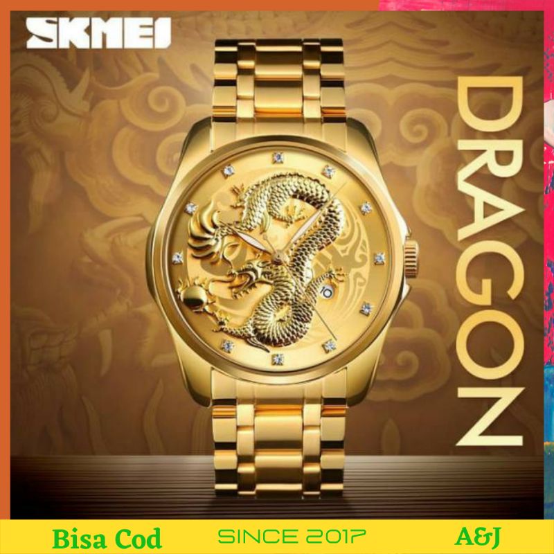 JAM TANGAN PRIA SKMEI DRAGON 9193 GOLD GOLD [ bisa bayar di tempat ]