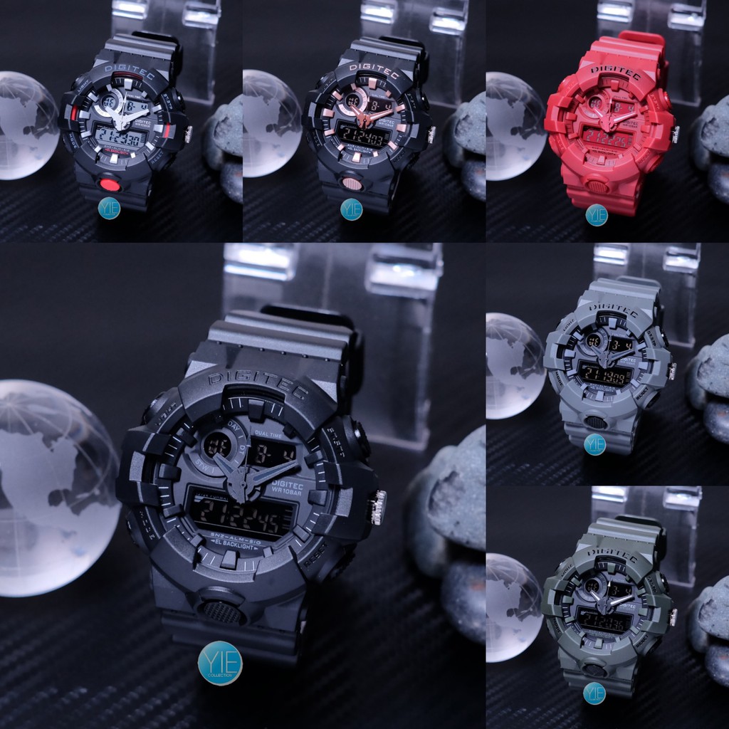 Jam Tangan Pria Digital Digitec DA 2112 T Sport Army Dual Time Original Anti Air Strap Karet