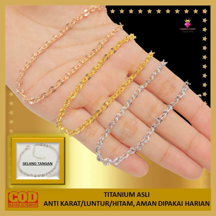 Gelang Rantai Nori Putih Unisex Gelang Rante Titanium Wanita Anti Karat Polos Motif Nuri Tidak Luntu