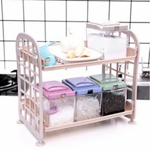 Rak Susun Plastik Serbaguna 2 Tingkat / Rak Tempat Penyimpanan Multifungsi Kosmetik Tempat Bumbu Perlengkapan Bayi / Kamar Mandi