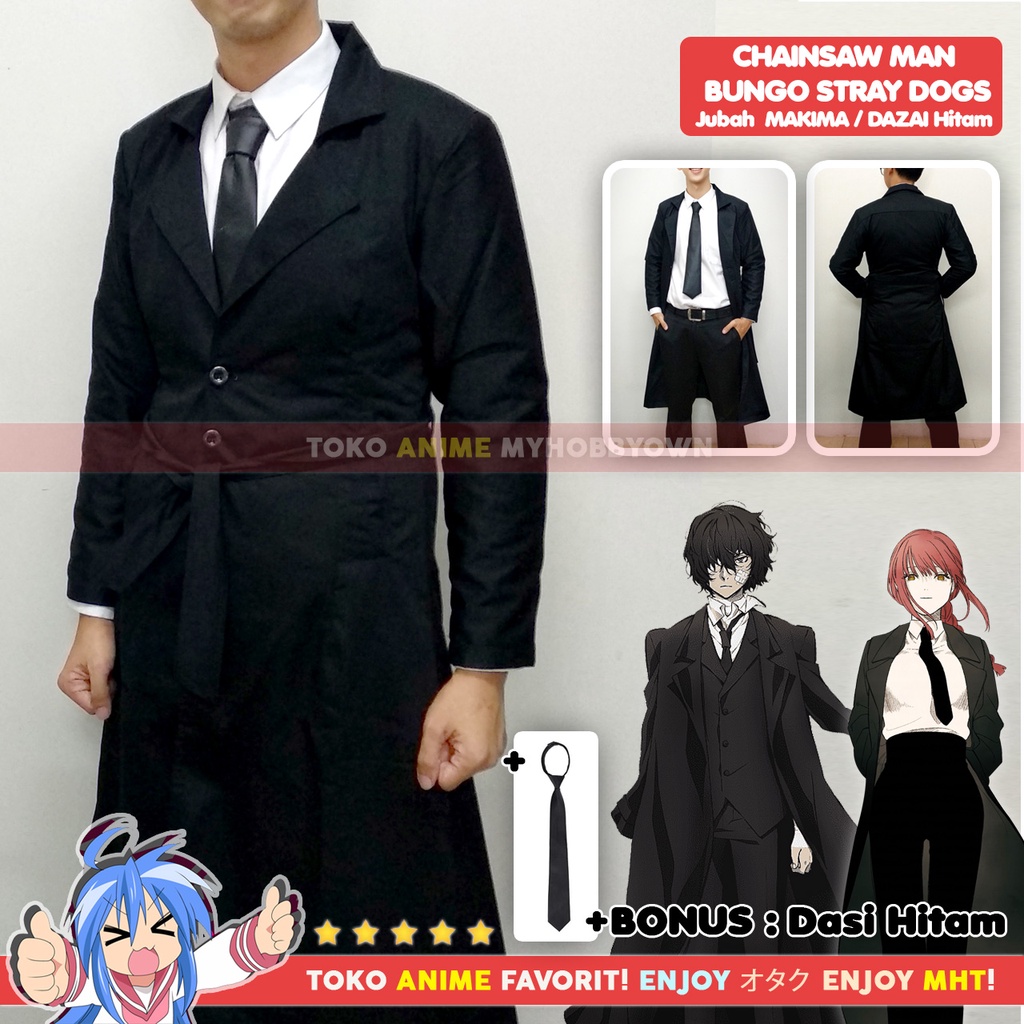 Jaket Parka Jubah Coat Anime Hitam Osamu Dazai Makima Kostum Cosplay Bungou Stray Dogs Chainsaw Man