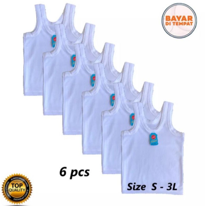 Paket 6 PCS Kaos Dalam/ Singlet Bayi/Anak Putih RIANI/ORIN usia 0-12 tahun Size S, M, L, XL, 3L