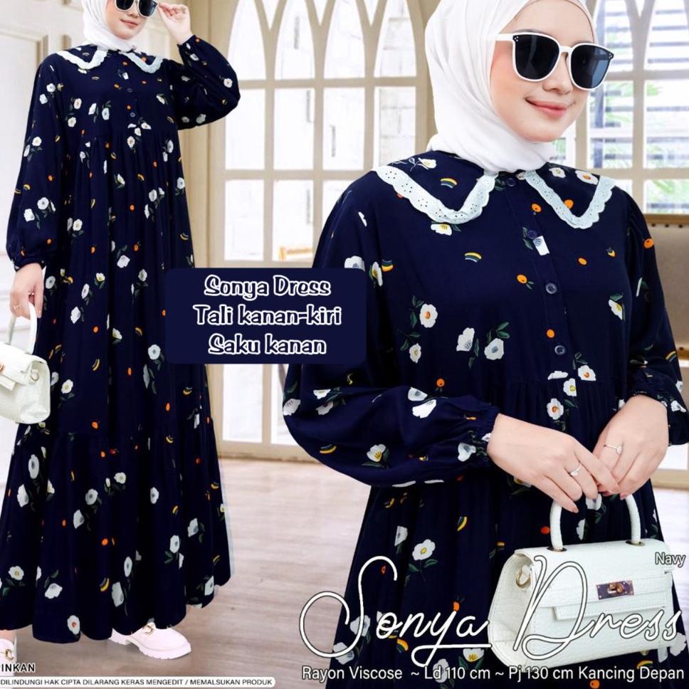 [Ilg31au22o] SONYA DRESS RAYON VISCOSE PREMIUM - HOMEY DRESS BUSUI MOTIF - DRESS MUSLIM SYARI - DRES