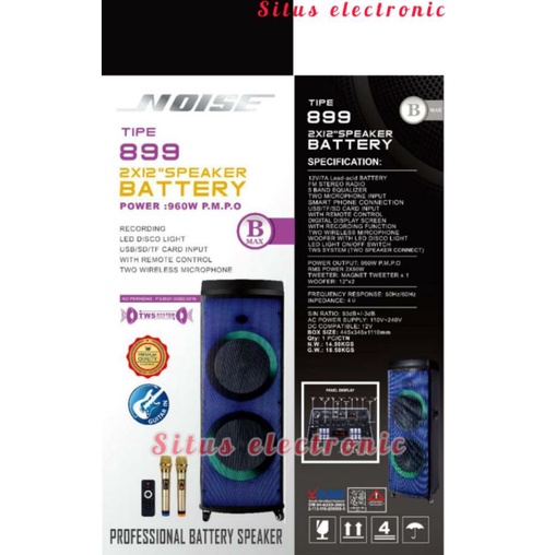 SPEAKER AKTIF 12 INCH DOUBLE WOOFER NOISE 899 B MAX PORTABLE SPEAKER
