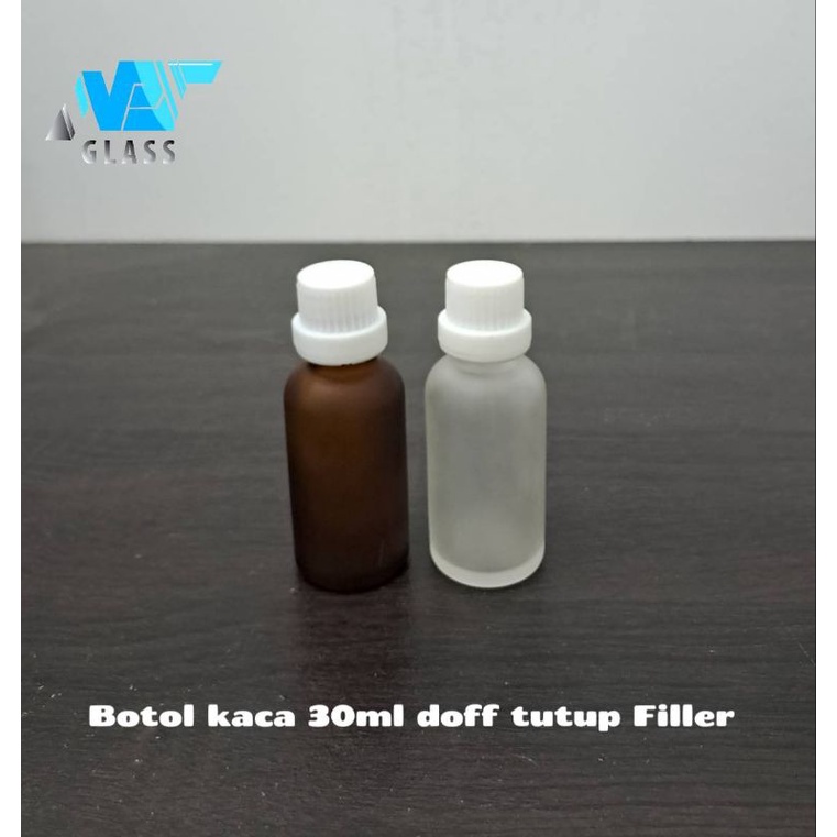 botol kaca 30ml doff tutup filler putih / botol essential oil 30ml