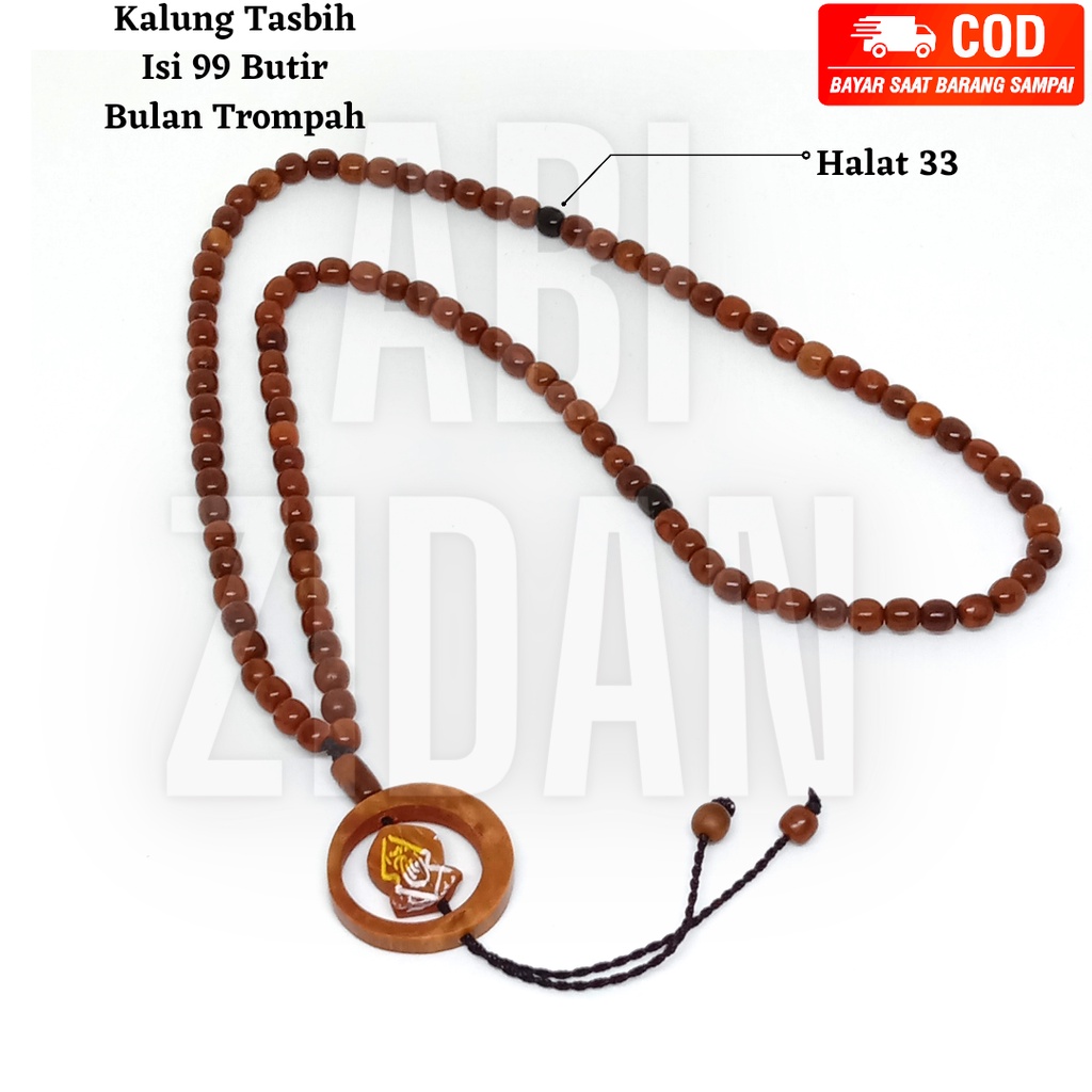 kalung tasbih kaokah kokkah kaukah asli original model bulat isi 99 butir bulan trompah