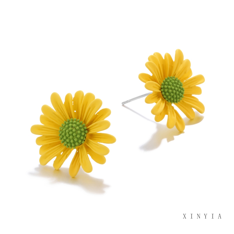 Anting Tusuk Bentuk Bunga Daisy Bahan Sterling Silver 925 Warna Permen Untuk Wanita