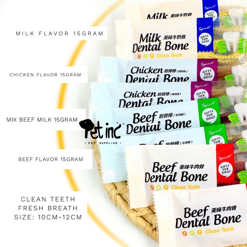 Dog single dental chew bone (milk, beef, mix)