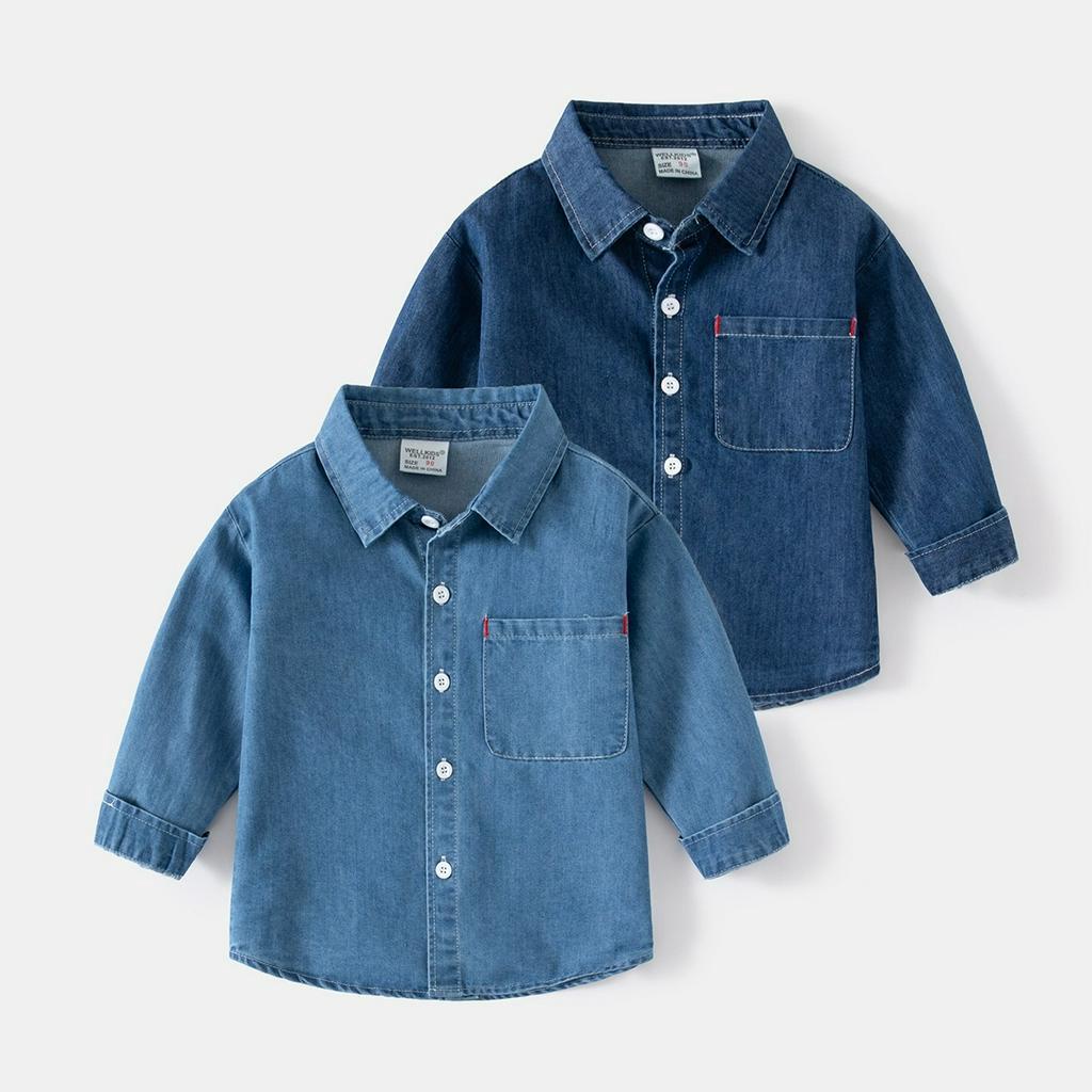 HNK Kemeja lengan panjang casual biru import anak Laki-laki | KEMEJA DENIM