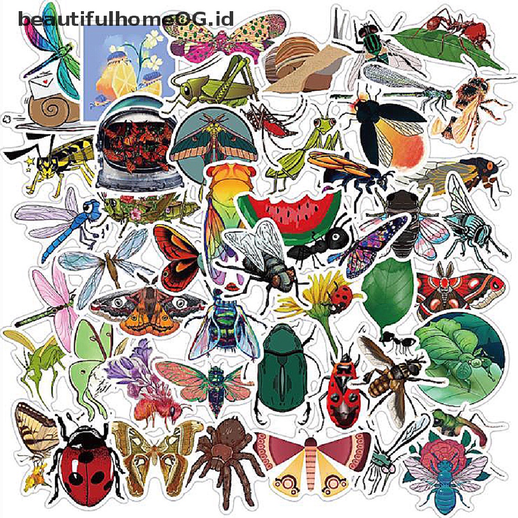 50 Pcs Stiker Grafitti Desain Hewan Serangga Semut Kepik Butterfly