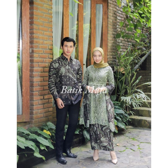 (ADA JUMBO!) Kebaya batik Couple MECA Tunik Army Hijau sage| Kebaya wisuda kebaya hijau Sage kebaya lamaran kebaya tunangan