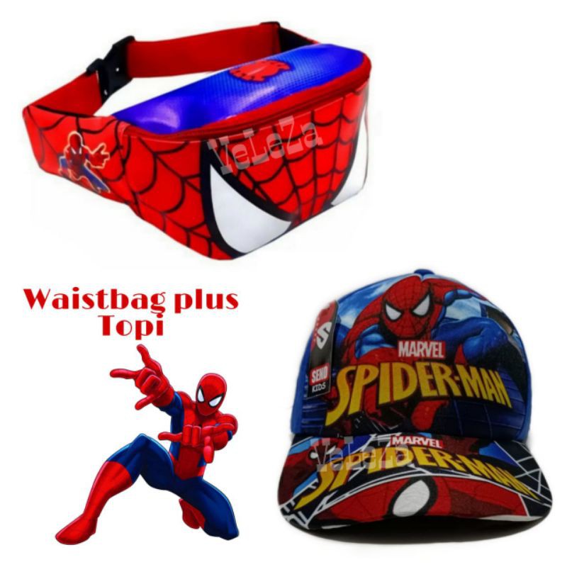 Waist Bag Anak Laki-Laki Karakter + Topi Full Print / Tas Bahu Anak