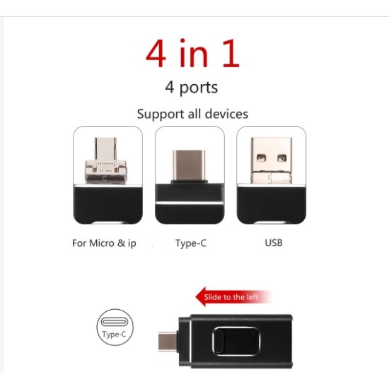 4 in 1 OTG USB Flash drive Memori 64gb 128gb 256gb Untuk iP Android Tipe C