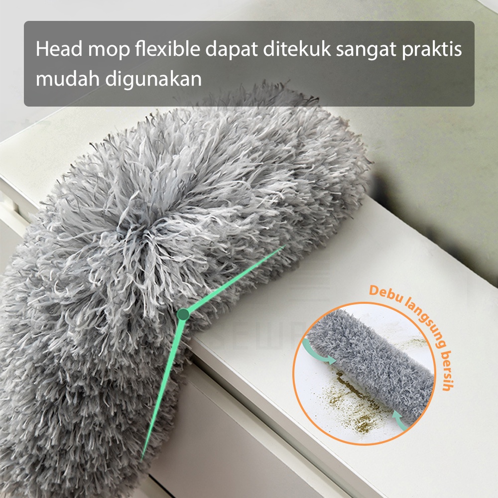 HUGO Kemoceng Alat Pembersih Debu Rumah Teleskopik Bulu Microfiber Gagang Panjang 2,8 Meter Adjustable