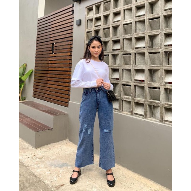 NAFA JEANS - Celana Highwaist Kulot Jeans Lally - Celana Panjang Jeans Wanita- BF Kulot Jeans Lally