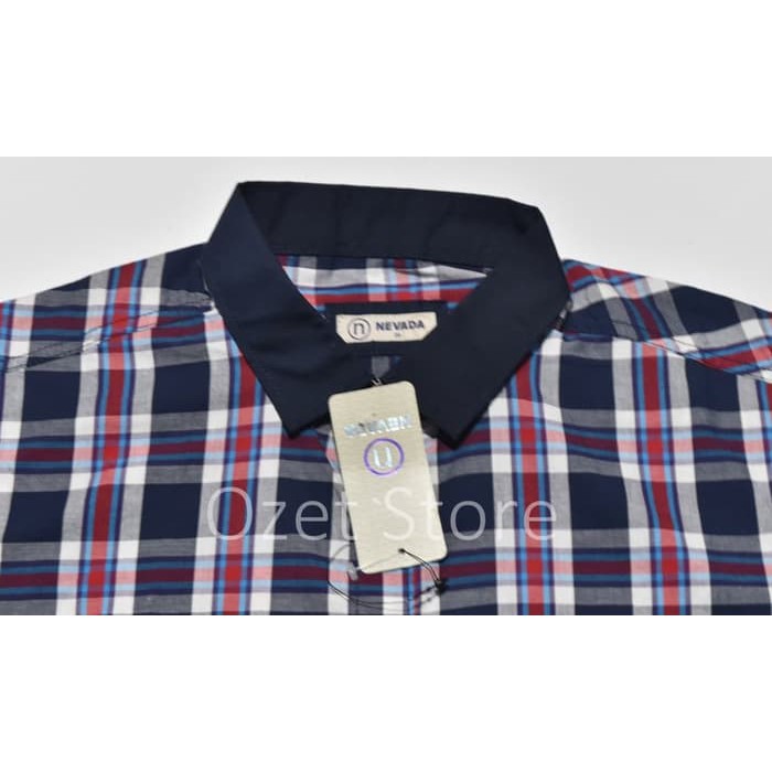 NEW FB KEMEJA PRIA NEVADA LENGAN PENDEK BIRU KOTAK AT47 ORIGINAL - BIRU, S