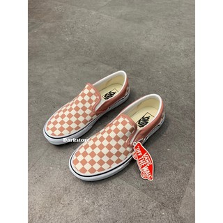 rose checkered slip on vans