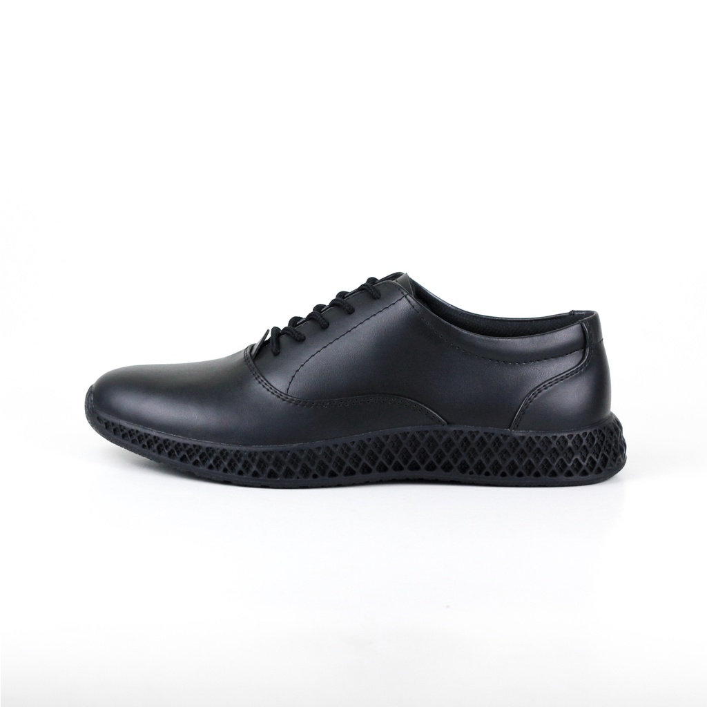 ELVRA Footwear - Sepatu Formal Pria Sneakers Casual Kerja Hitam Kulit - Oliver Full Black