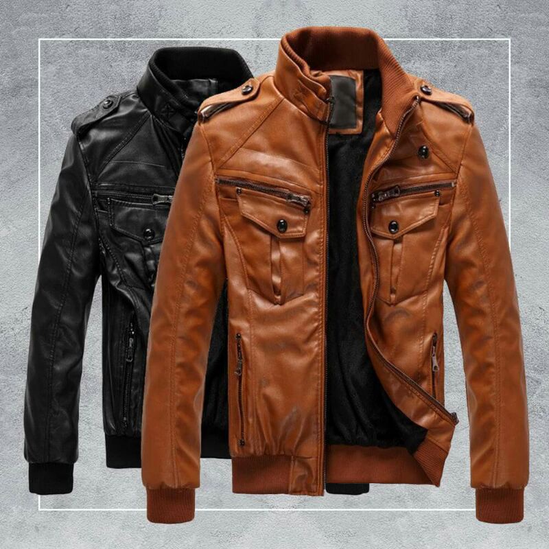 Jaket Touring Motor Kulit Sintetis Pria Terbaru - Jacket Black Brown