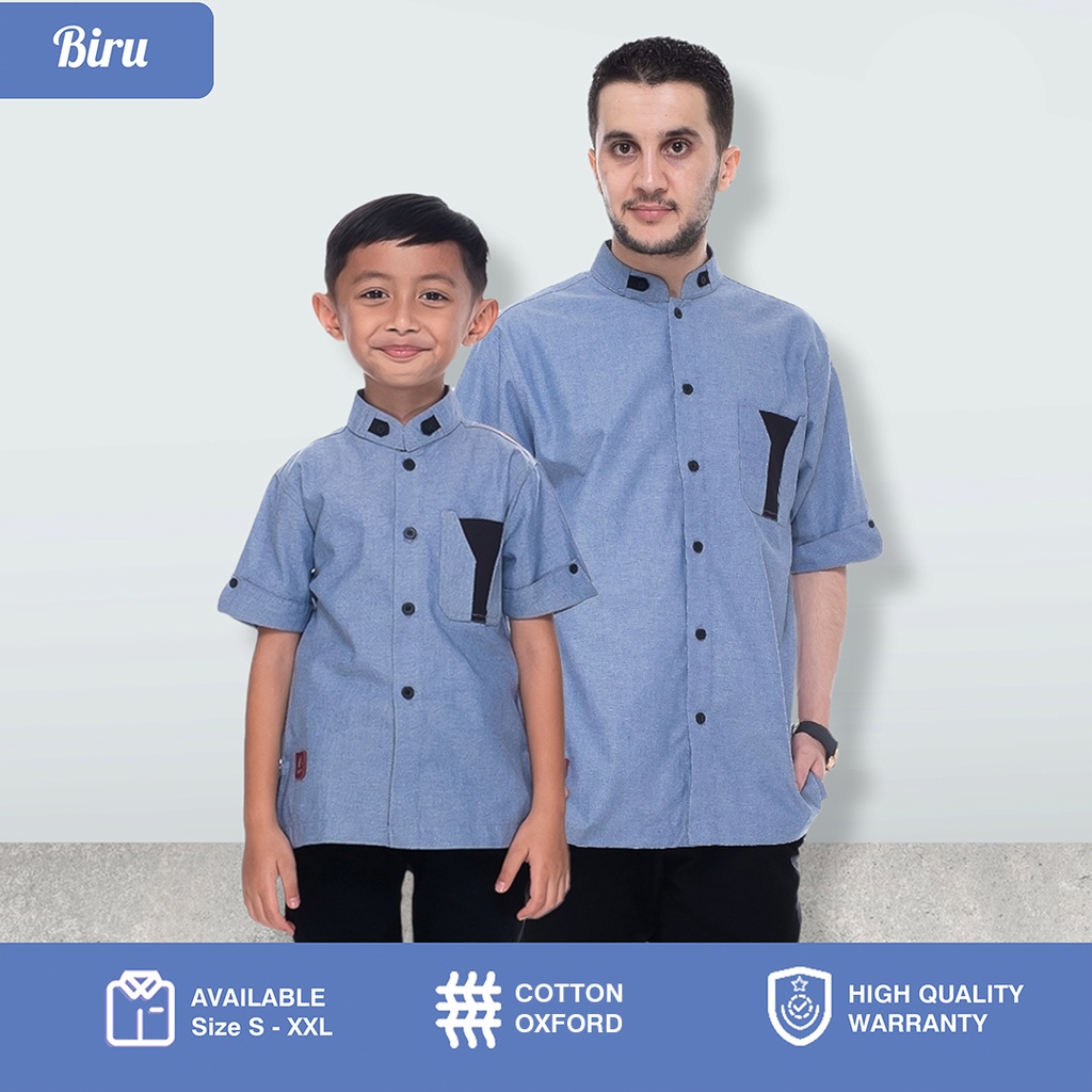 Koko Couple Ayah dan Anak Laki Sarimbit Pasangan Kemko Taqwa Takwa Baju Muslim Pria Biru Muda Telor 