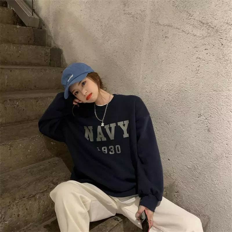 NAVY 1930 SWEATER UNISEX TEBAL - CREWNECK HALUS TERLARIS