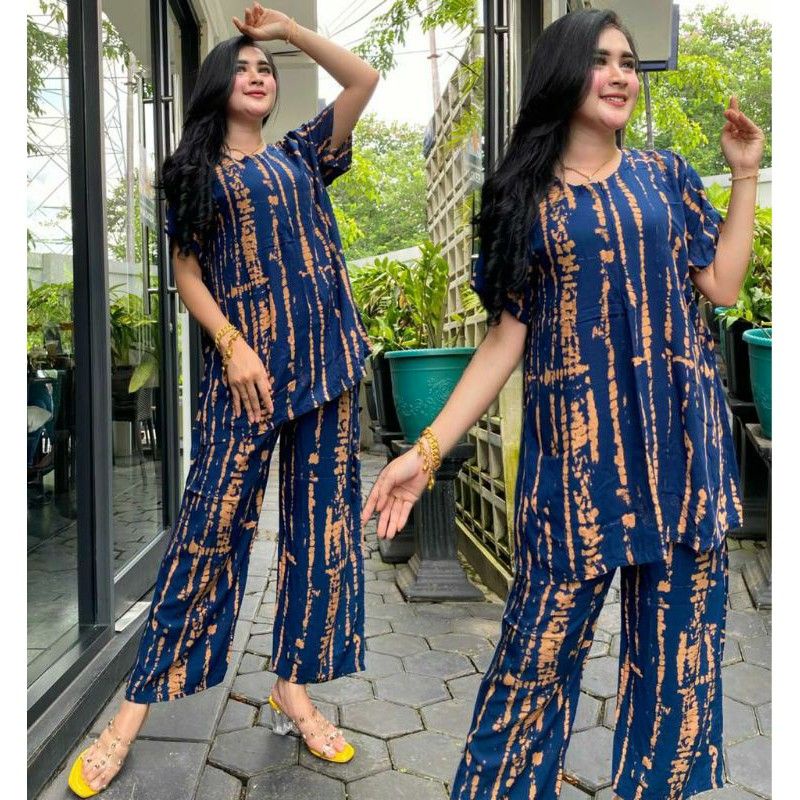 SETELAN CP SALUR LENGAN PENDEK ONE SET GARIS TIEDIE TYE DYE BAJU TIDUR PIYAMA