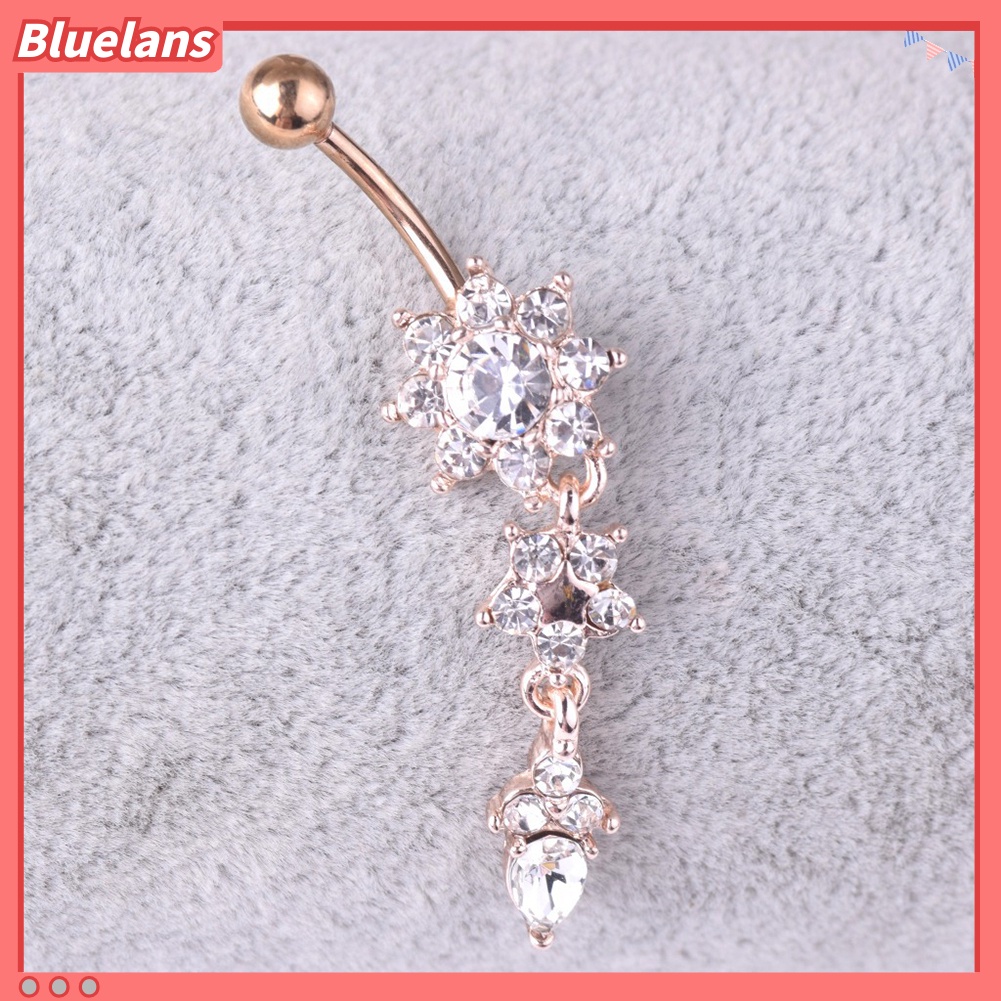 Bluelans Lady Rhinestone Flower Stainless Steel Belly Button Navel Ring Piercing Jewelry