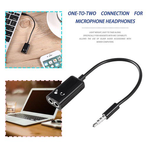 Cable Splitter Aux Audio Mic Headphone 3.5mm 2in1 Kabel Pembagi Microphone HP Laptop Mic Headset 2 to 1 Jack 2 Lubang 3.5