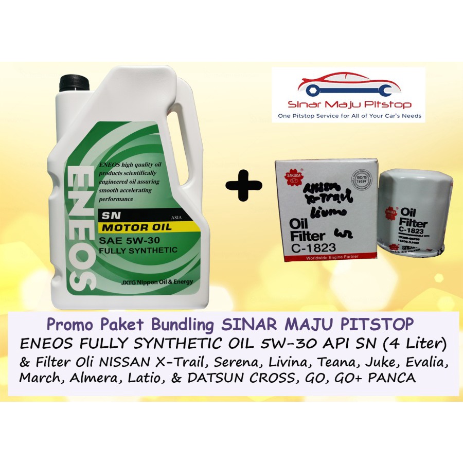 Paket Bundling Oli ENEOS MOTOR OIL SAE 5W-30 SN FULLY SYNTHETIC Original 4 Liter & Filter Mobil NISS