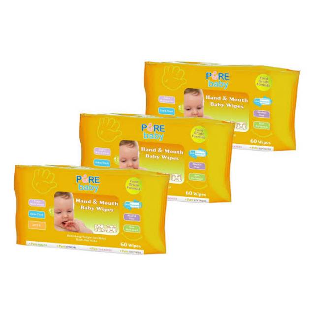 PURE BB HAND AND MOUTH BABY WIPES 60's per pack