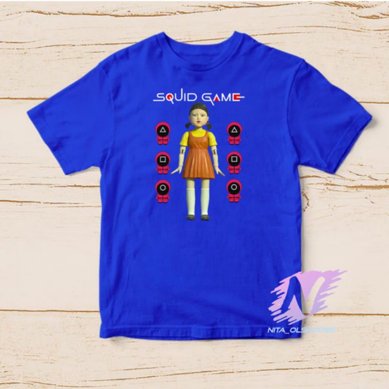 baju squaid game kaos anak gambar boneka squid game