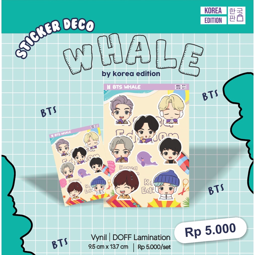 Sticker Vynil Cutting Deco BTS Chibi Whale Kpop Army