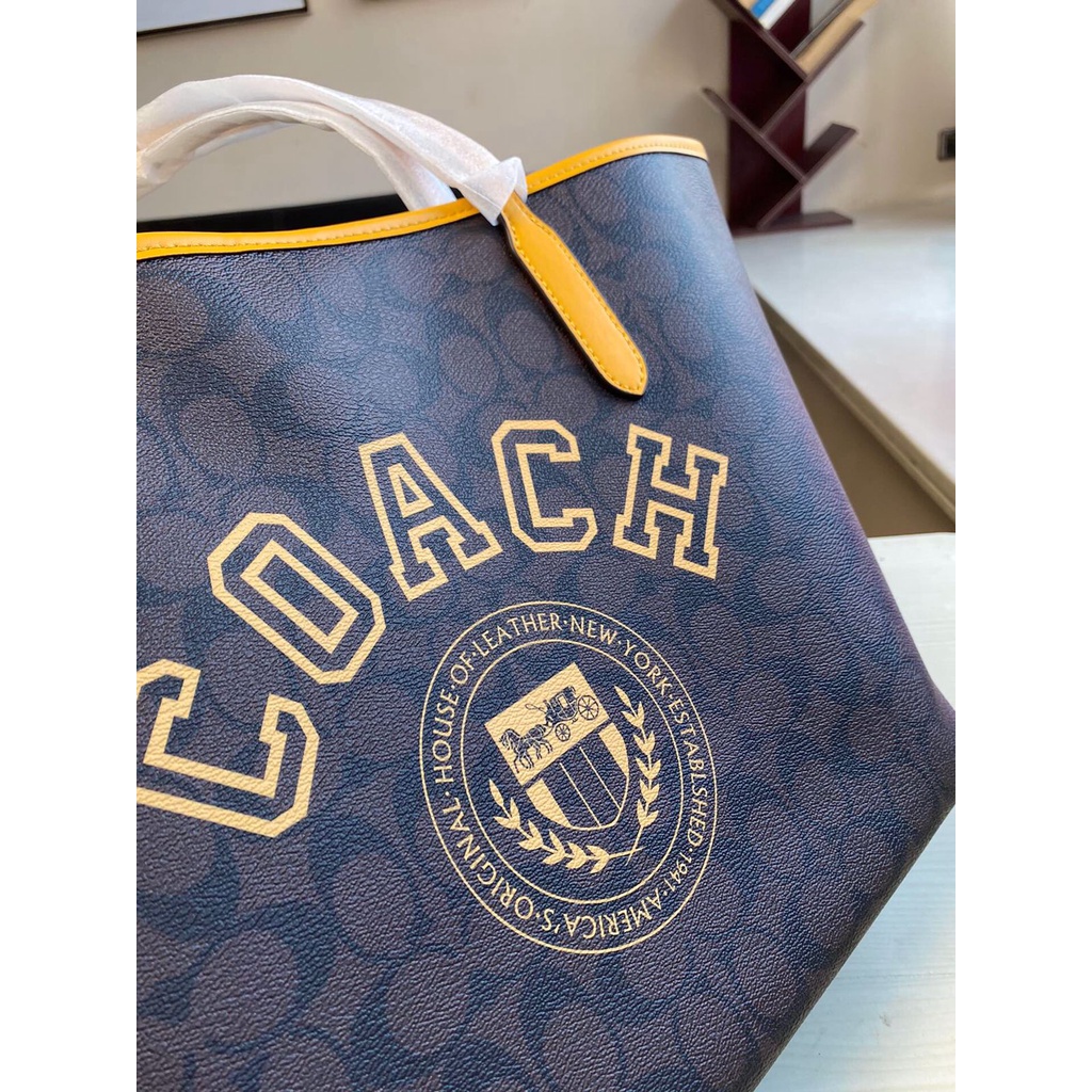 Coach City Tote In Signature Canvas With Varsity Motif CB869