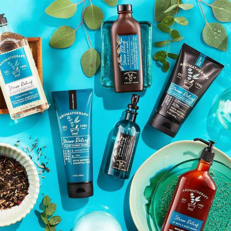 BATH AND BODY WORKS BBW STRESS RELIEF EUCALYPTUS TEA SERIES BODY MIST BODY CREAM BODY LOTION BODY WASH SHOWER GEL WALLFLOWER SCENTPORTABLE POCKETBAC BODY SCRUB DEEP CLEANSING SOAP PILLOWMIST ROOMSPRAY BODY SCRUB LUXURY BATH GENTLE FOAMING GENTLE GEL